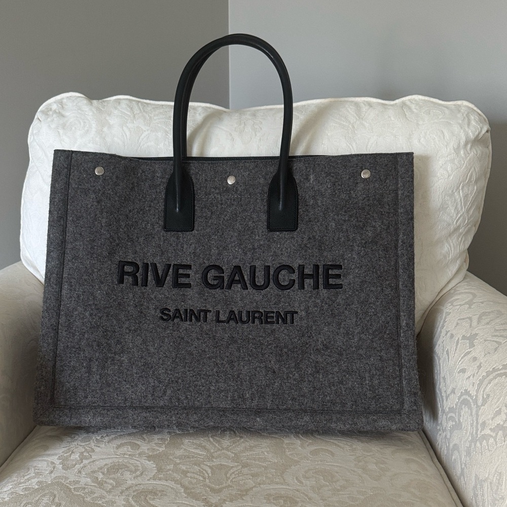Auth Saint Laurent Rive Gauche Gray Felt Tote Bag Large - Price is Firm - Picture 1 of 4
